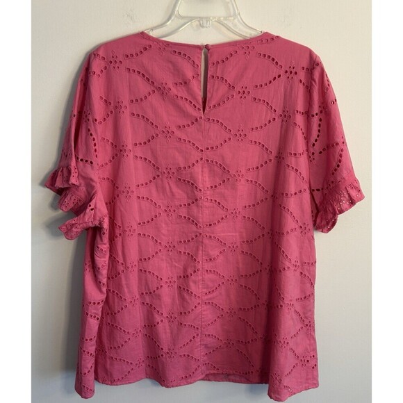 LANE BRYANT Classic Eyelet Mix Tee Women 20 Pink Gin Fizz SS Ruffle Cotton - Picture 4 of 13